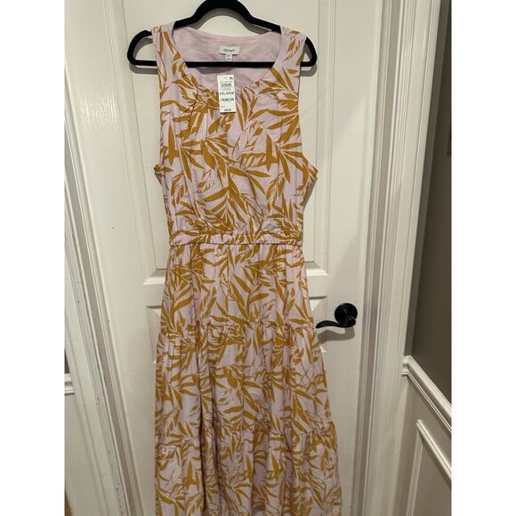On-34th XXL Pink and Yellow Leaf Print Summer Midi Dress, Open Back, NWT - Picture 15 of 16